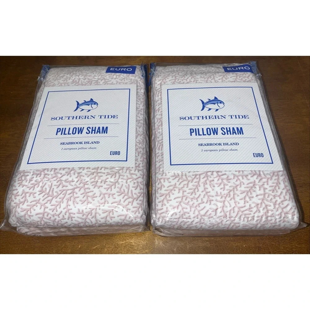Southern Tide Pair of Euro Pillow Shams Seabrook Island Coral Pink 26x26 New